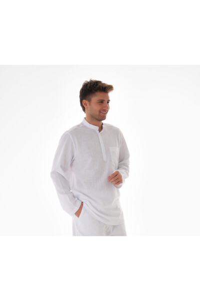 JUDGE COLLAR LINEN SHIRT HALF BUTTONED Hajj and Umrah - 4