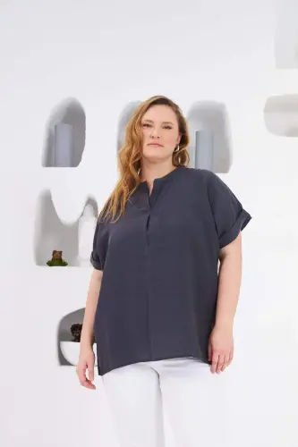 Judge Collar Plus Size Blouse Charcoal - 1