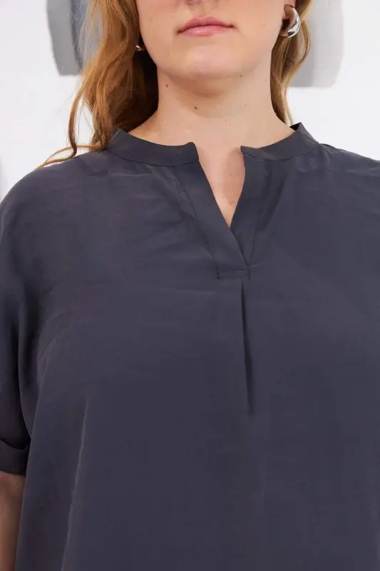 Judge Collar Plus Size Blouse Charcoal - 3