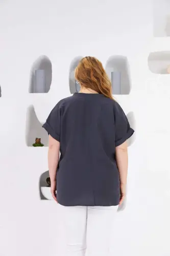 Judge Collar Plus Size Blouse Charcoal - 4