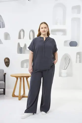 Judge Collar Plus Size Blouse Charcoal - 5