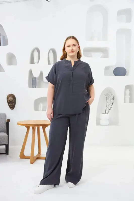 Judge Collar Plus Size Blouse Charcoal - 5