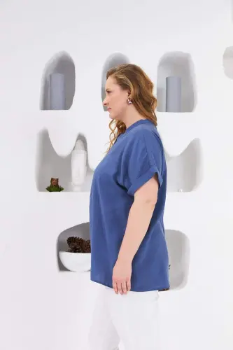 Judge Collar Plus Size Blouse Indigo - BÜYÜKBEDENIZ (1)