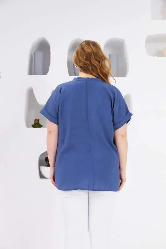 Judge Collar Plus Size Blouse Indigo - 4