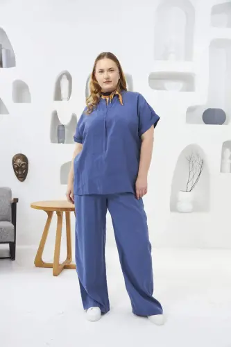 Judge Collar Plus Size Blouse Indigo - 5