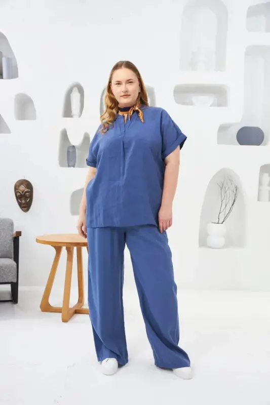 Judge Collar Plus Size Blouse Indigo - 5