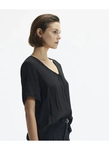 Judge Relaxed V-Neck Plain Black Women's Shirt 24YKGM6010X - YARGICI (1)