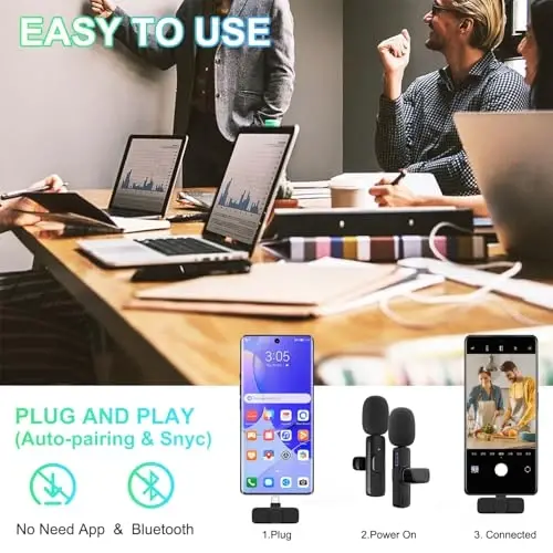 JUDKIOM 2 Pack Wireless Lavalier Microphone for iPhone, Professional Lapel Mics, Wireless Mic Plug-Play, Lapel Microphone for Video Recording Interview TikTok (USB C for Android iphone15/16) - 3