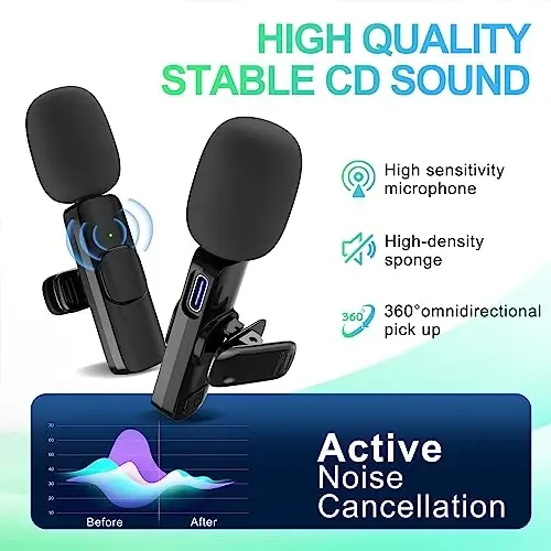 JUDKIOM 2 Pack Wireless Lavalier Microphone for iPhone, Professional Lapel Mics, Wireless Mic Plug-Play, Lapel Microphone for Video Recording Interview TikTok (USB C for Android iphone15/16) - 4
