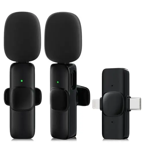 JUDKIOM 2 Pack Wireless Lavalier Microphone for iPhone,Android, USB C, Clip-on Mics, Bluetooth Lapel Mic for Video Recording Interview Vlog YouTube TikTok - 1