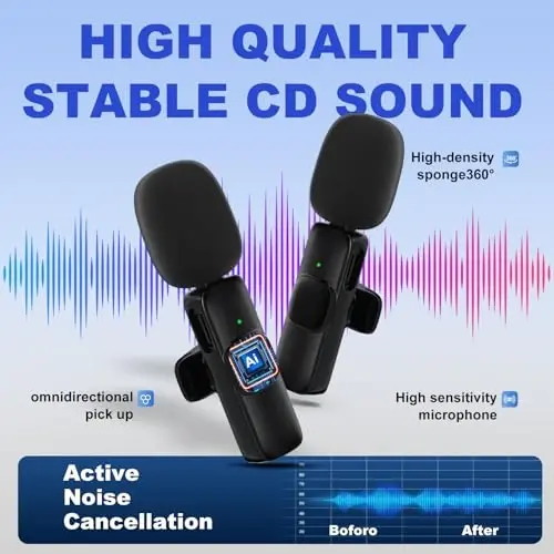 JUDKIOM 2 Pack Wireless Lavalier Microphone for iPhone,Android, USB C, Clip-on Mics, Bluetooth Lapel Mic for Video Recording Interview Vlog YouTube TikTok - 2