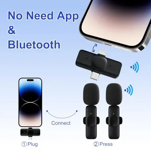 JUDKIOM 2 Pack Wireless Lavalier Microphone for iPhone,Android, USB C, Clip-on Mics, Bluetooth Lapel Mic for Video Recording Interview Vlog YouTube TikTok - 3