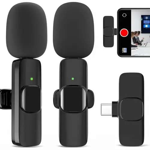 JUDKIOM Микрофон-петличка (2 шт.) USB C Беспроводной микрофон-петличка для телефона Android, Мини-микрофон-петличка Type C для iPhone 15/16, Беспроводной микрофон для видеозаписи, Потоковой передачи в реальном времени, YouTube, TikTok - 2
