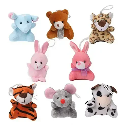 Juegoal Mini Animal Plush Toy Set, Aitbay Cute Small Stuffed Animal Keychain Set, Goodie Bag Fillers, Carnival Prizes for Kids, Assortment Kids Valentine Gift Easter Egg Filler Party Favors - 5