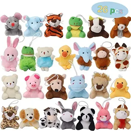 Juegoal 26 Pack Mini Animal Plush Toy Set, Cute Small Stuffed Animal Keychain Set, Goodie Bag Fillers, Carnival Prizes for Kids, Assortment Kids Valentine Gift Easter Egg Filter Party Favors - 1