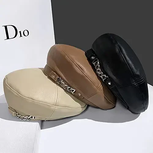 JUENAWMIU Ayollar PU charm fransuz rassomi beret kepkasi - 4