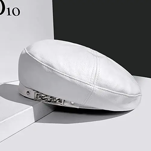 JUENAWMIU Women's PU Leather French Artist Beret Cap - 2