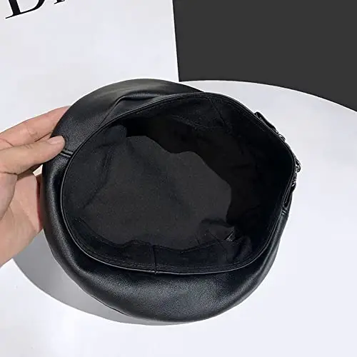 JUENAWMIU Women's PU Leather French Artist Beret Cap - 5