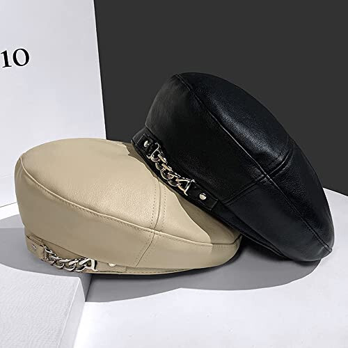 JUENAWMIU Women Beret Hat PU Leather Beret French Beret Artist Beret Cap French Hat - 17