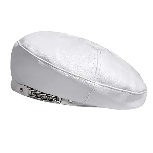 JUENAWMIU Women's PU Leather French Artist Beret Cap - 1