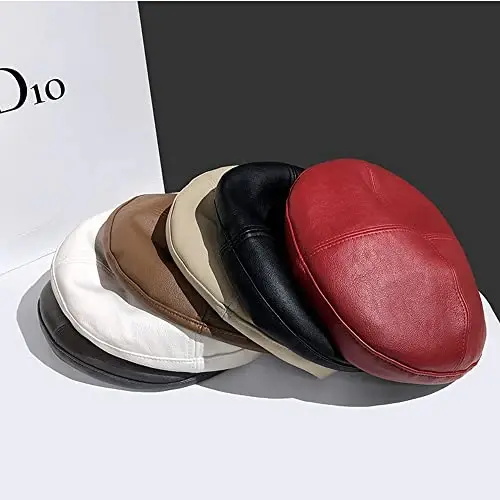 JUENAWMIU Women's PU Leather French Artist Beret Cap - 3