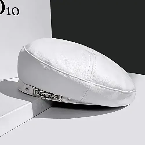 JUENAWMIU Women's PU Leather French Artist Beret Cap - Modazone (1)