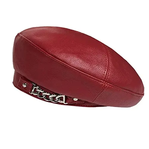 JUENAWMIU Women's PU Leather French Artist Beret Cap - 1