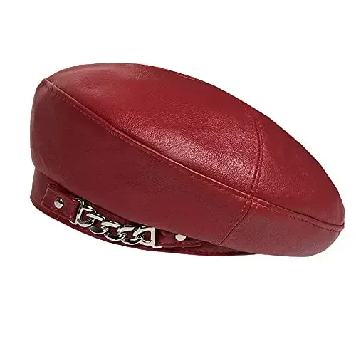 JUENAWMIU Women's PU Leather French Artist Beret Cap - Modazone