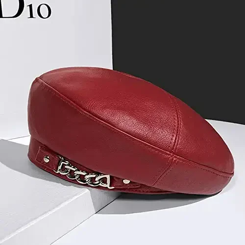 JUENAWMIU Women's PU Leather French Artist Beret Cap - Modazone (1)