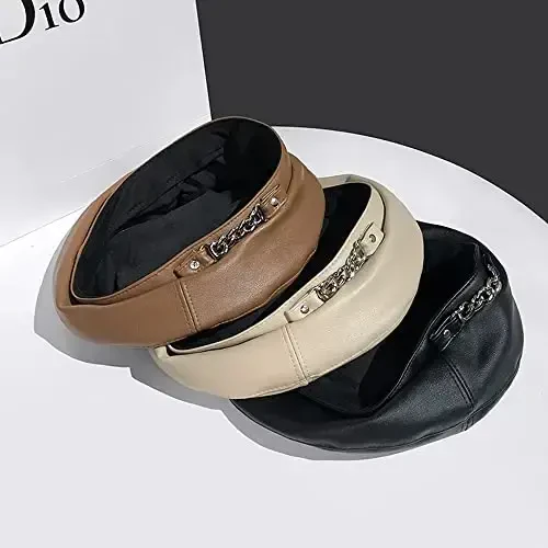 JUENAWMIU Women's PU Leather French Artist Beret Cap - 4
