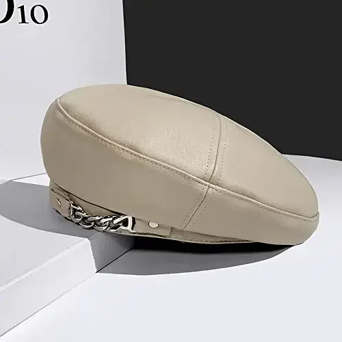 JUENAWMIU Women's PU Leather French Artist Beret Cap - 2