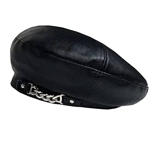 JUENAWMIU Women's PU Leather French Artist Beret Cap - 1