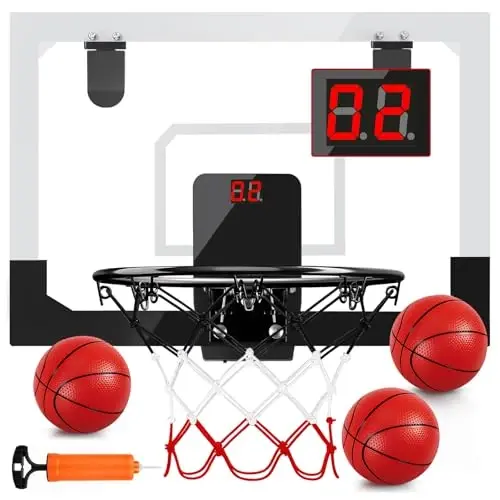 Jugana Over The Door Basketball Hoop with Electronic Scoreboard Indoor Basketball Hoop for Kids and Adults Bedroom Hoop Basketball Office Mini Hoop 