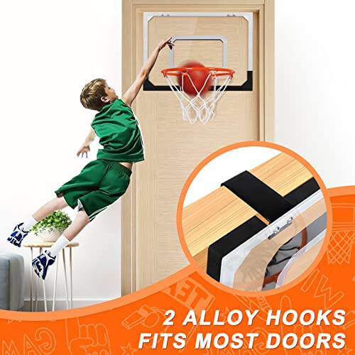 Jugana Mini Basketball Hoop Indoor with Scorer and Batteries, Indoor Basketball Hoop Over The Door with Colorful LED Lighting, Toy Basketball Set for Boys Girls Age 3 4 5 6 7 8 - 4