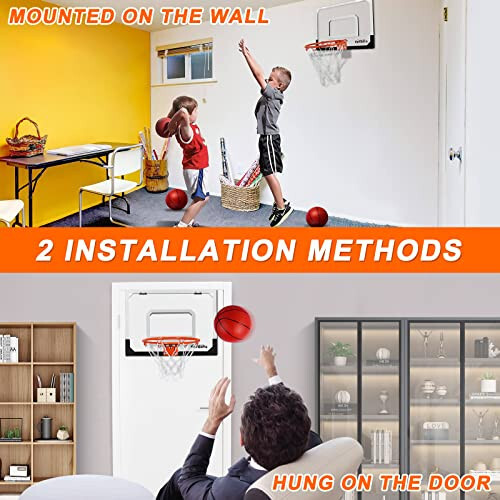 Jugana Mini Basketball Hoop Indoor with Scorer and Batteries, Indoor Basketball Hoop Over The Door with Colorful LED Lighting, Toy Basketball Set for Boys Girls Age 3 4 5 6 7 8 - 5