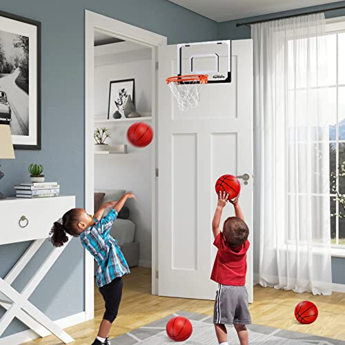 Jugana Mini Basketball Hoop Indoor with Scorer and Batteries, Indoor Basketball Hoop Over The Door with Colorful LED Lighting, Toy Basketball Set for Boys Girls Age 3 4 5 6 7 8 - 7