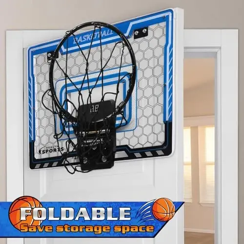 Jugana Mini Basketball Hoop Indoor with Scorer and Batteries, Indoor Basketball Hoop Over The Door with Colorful LED Lighting, Toy Basketball Set for Boys Girls Age 3 4 5 6 7 8, Red - 4