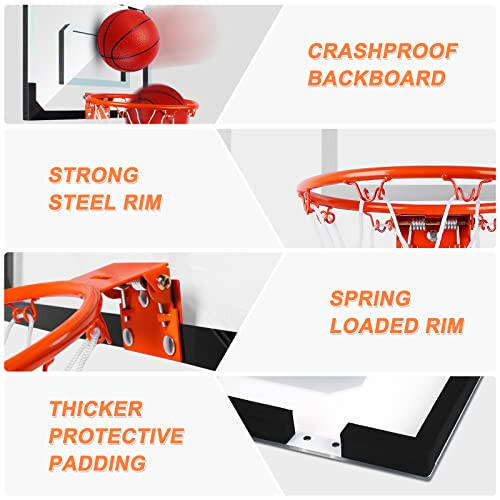Jugana Mini Basketbol Halqasi Ichki, Ballar Sanagich va Batareyalar bilan, Rangli LED Yoritishli Eshik Ustiga O'rnatiladigan Ichki Basketbol Halqasi, 3 4 5 6 7 8 Yoshdagi O'g'il va Qiz Bolalar Uchun O'yinchoq Basketbol To'plami - 3