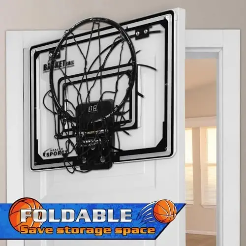 Jugana Mini Basketball Hoop Indoor with Scorer and Batteries, Indoor Basketball Hoop Over The Door with Colorful LED Lighting, Toy Basketball Set for Boys Girls Age 3 4 5 6 7 8 - 4