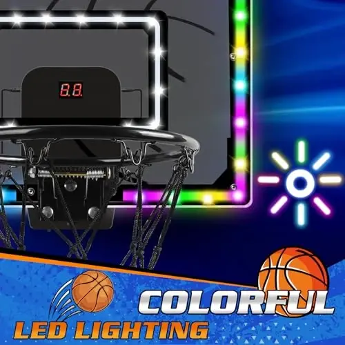 Jugana Mini Basketball Hoop Indoor with Scorer and Batteries, Indoor Basketball Hoop Over The Door with Colorful LED Lighting, Toy Basketball Set for Boys Girls Age 3 4 5 6 7 8 - JUGANA (1)