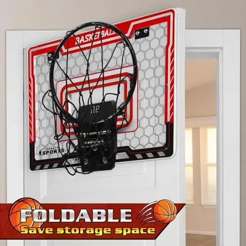 Jugana Mini Basketball Hoop Indoor with Scorer and Batteries, Indoor Basketball Hoop Over The Door with Colorful LED Lighting, Toy Basketball Set for Boys Girls Age 3 4 5 6 7 8, Red - 4