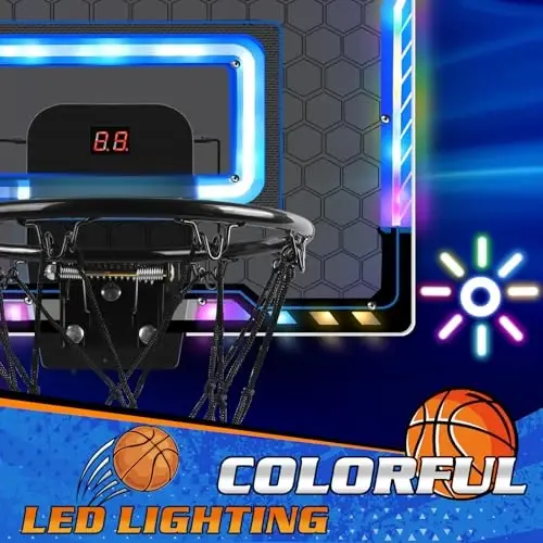 Jugana Mini Basketbol Savati Ichki Gol Uratgich va Batareyalar bilan, Rangli LED Yoritgichli Eshik Ustidagi Ichki Basketbol Savati, 3 4 5 6 7 8 Yoshli O'g'il Qizlar uchun O'yinchoq Basketbol To'plami, Qizil - JUGANA (1)