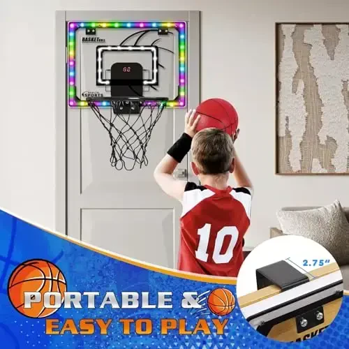 Jugana Mini Basketbol savati to'plami gol va batareyalar bilan, ichki basketbol savati eshik ustida rangli LED yoritgich bilan, o'g'il qizlar uchun basketbol o'yinchoq to'plami 3 4 5 6 7 8 yosh - 6