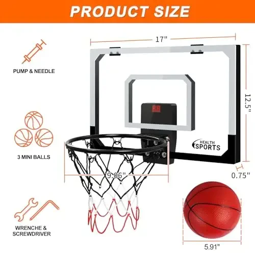 Jugana Over The Door Basketball Hoop with Electronic Scoreboard Indoor Basketball Hoop for Kids and Adults Bedroom Hoop Basketball Office Mini Hoop - 2