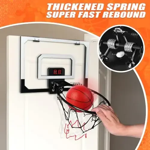 Jugana Over The Door Basketball Hoop with Electronic Scoreboard Indoor Basketball Hoop for Kids and Adults Bedroom Hoop Basketball Office Mini Hoop - 4