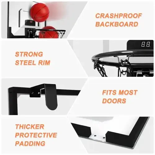 Jugana Over The Door Basketball Hoop with Electronic Scoreboard Indoor Basketball Hoop for Kids and Adults Bedroom Hoop Basketball Office Mini Hoop - 5