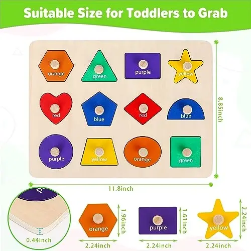 Jumlys Montessori O'yinchoqlari 1, 2, 3 Yoshli Go'daklar Uchun, Yog'och Shakl O'rganish Puzllari Chaqaloq Uchun 12-18-24 Oy, Erta Ta'lim O'yinchoqlari, 1-3 Yoshli O'g'il Va Qiz Bolalar Uchun Mukammal Rojdestvo Tug'ilgan Kun Sovg'alari - 3