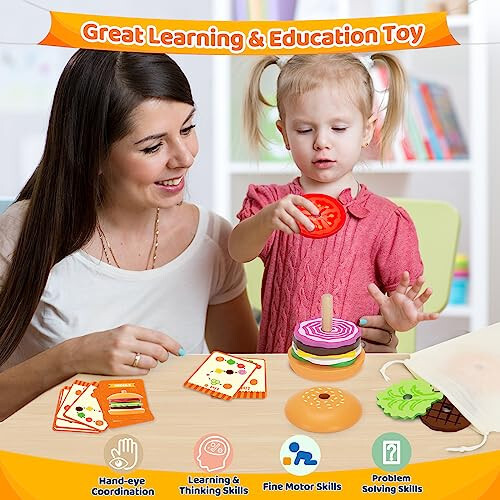 Jumlys Montessori Oyuncaklar 2, 3, 4, 5 Yaş İçin, Ahşap Hamburger Yığma Oyuncakları, Çocuklar İçin İnce Motor Becerisi Oyuncakları, Erken Çocukluk Eğitim ve Öğrenme Oyuncakları İçin İdeal, Mükemmel Noel Doğum Günü Hediyeleri - 48