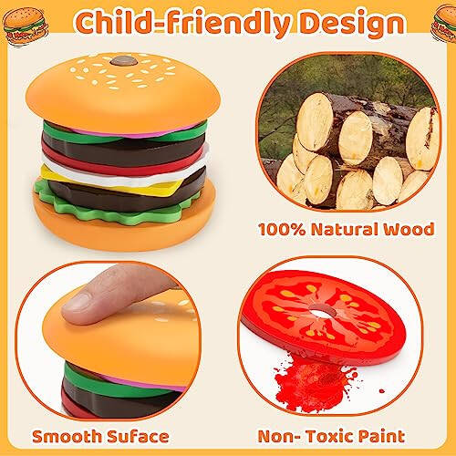 Jumlys Montessori Wooden Burger Stacking Toys for 2, 3, 4, 5 Year Olds, Fine Motor Toys for Kids Boys Girls, Ideal Preschool Educational and Learning Toys, Perfect Christmas Birthday Gifts - 11
