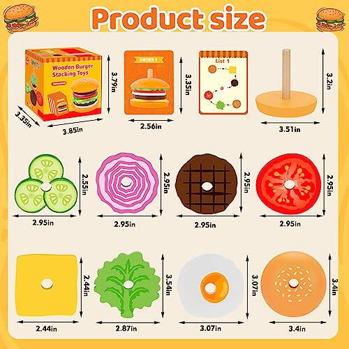 Jumlys Montessori Wooden Burger Stacking Toys for 2, 3, 4, 5 Year Olds, Fine Motor Toys for Kids Boys Girls, Ideal Preschool Educational and Learning Toys, Perfect Christmas Birthday Gifts - 5